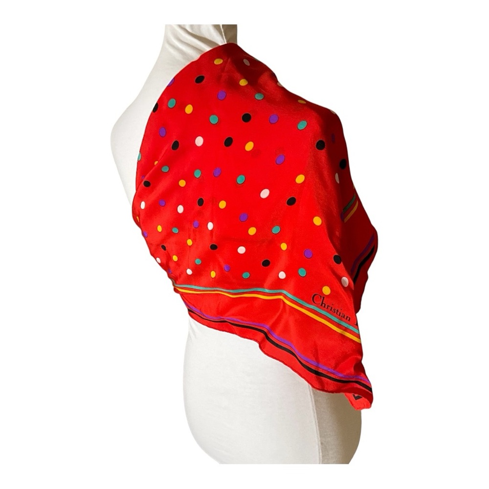 Christian Dior Authenticated 100% Silk Polka Dot Scarf Made in Japan 1980s - Picture 3 of 12